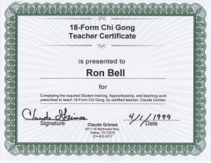Gold Wing Psychic 18-Form Chi Gong Teacher Certificate