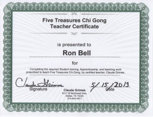 Gold Wing Psychic Chi Gong 5 Treasures Teacher Certificate